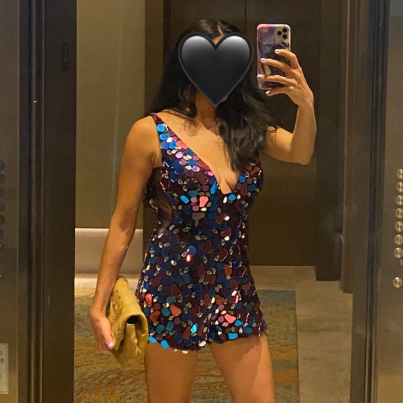 Jovani Jeweled Romper / Size 0 / Teal - Fucsia- Pink - Silver- Black - Picture 7 of 14